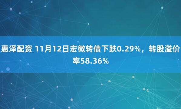 惠泽配资 11月12日宏微转债下跌0.29%，转股溢价率58.36%